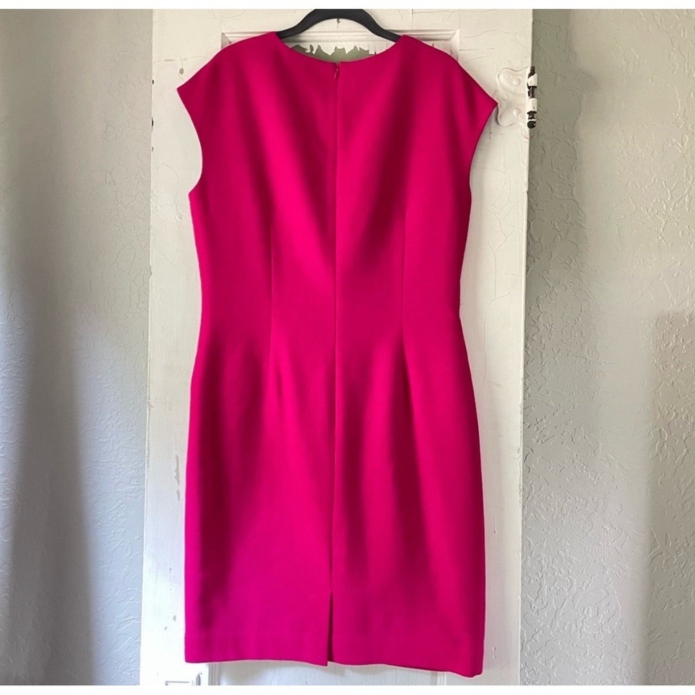 Lafayette 148 New York Fuchsia Pink Ruched Sheath Dress Size 12 Sleeveless Crepe - Picture 2 of 7
